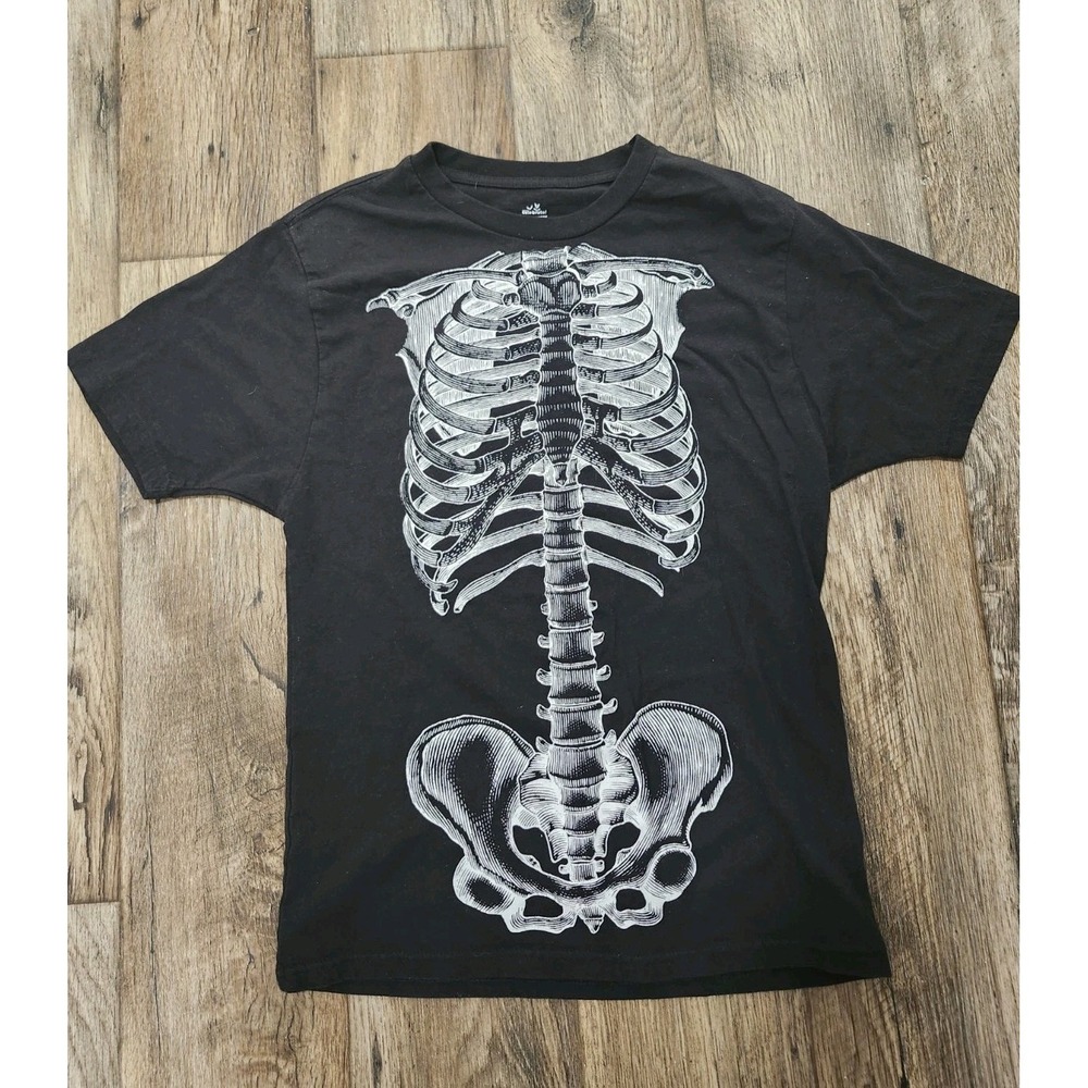Halloween T Shirt Skeleton Men's Small Black Bones Black White Spooky Costume